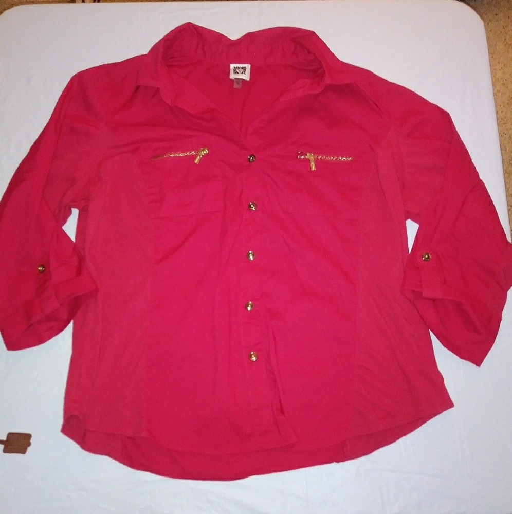 Plus size stretchy button down top
